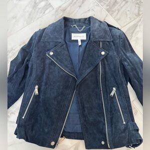BCBGeneration Navy Suede Moto Jacket with Silver Hardware